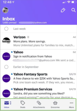 Image of the views tab in the Yahoo Mail app.